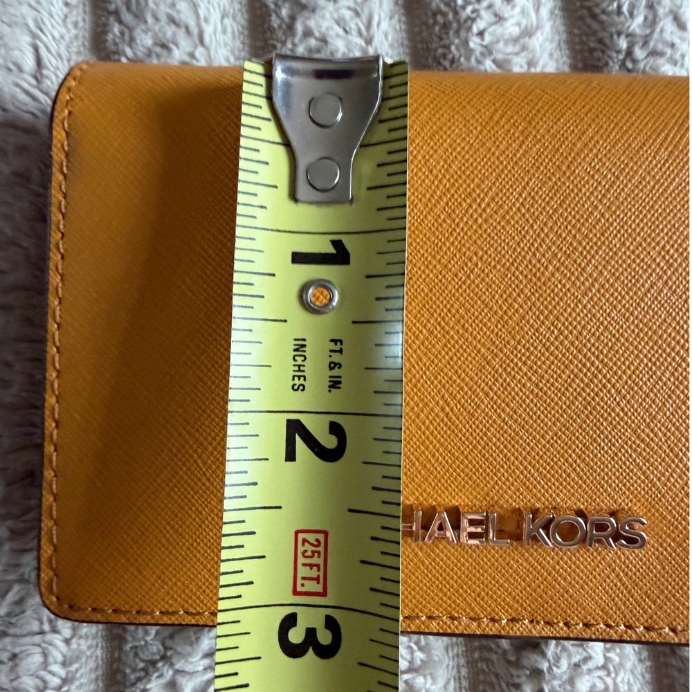 Michael Kors Jet Set Small Bifold‎ Wallet Mustard Yellow Saffiano Leather Silver - Picture 13 of 13